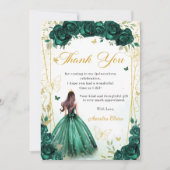 Emerald Green Floral Butterflies Quinceañera Bedankkaart (Voorkant)
