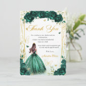 Emerald Green Floral Butterflies Quinceañera Bedankkaart (Staand voorkant)
