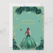 Emerald Green Floral Butterflies Quinceañera Bedankkaart (Achterkant)