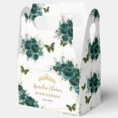 Emerald Green Floral Butterflies Quinceanera Gable Bedankdoosjes (Open)