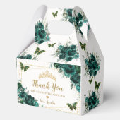 Emerald Green Floral Butterflies Quinceanera Gable Bedankdoosjes (Achterkant)