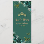 Emerald Green Floral Butterflies Quinceanera Menu (Achterkant)