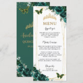 Emerald Green Floral Butterflies Quinceanera Menu (Voorkant / Achterkant)