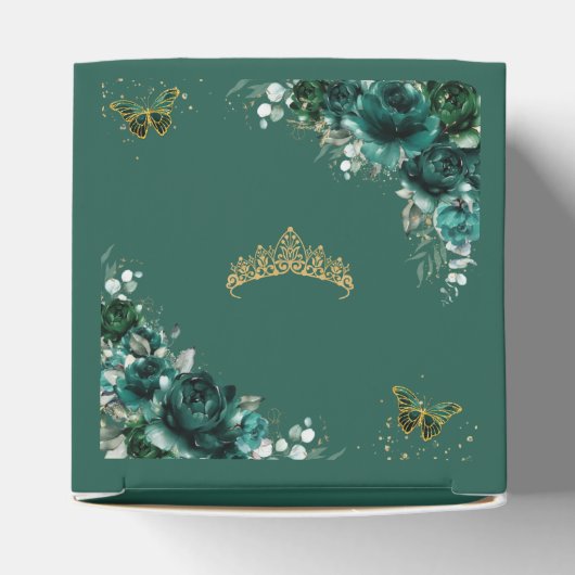 Emerald Green Floral Butterflies Quinceanera Mini  Bedankdoosjes (Bovenkant)