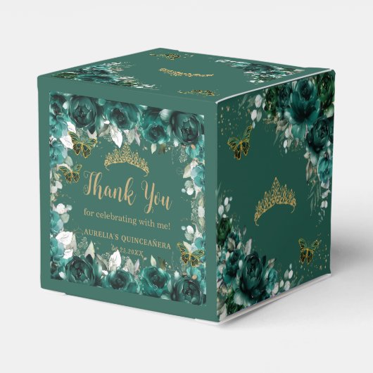 Emerald Green Floral Butterflies Quinceanera Mini  Bedankdoosjes (Achterkant)