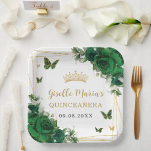 Emerald Green Floral Butterflies Quinceañera Papieren Bordje