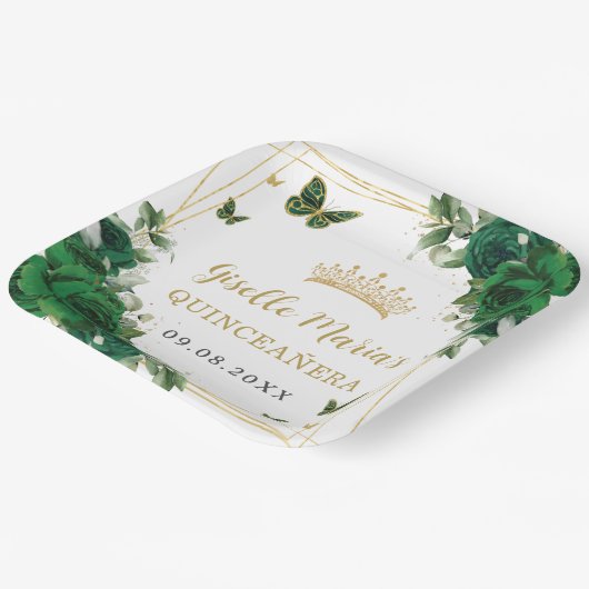 Emerald Green Floral Butterflies Quinceañera Papieren Bordje (Gebogen)