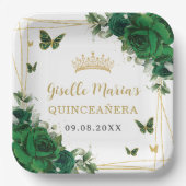 Emerald Green Floral Butterflies Quinceañera Papieren Bordje (Voorkant)