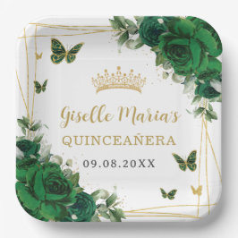 Emerald Green Floral Butterflies Quinceañera Papieren Bordje