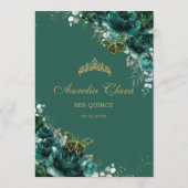 Emerald Green Floral Butterflies Quinceanera Programmakaart (Achterkant)