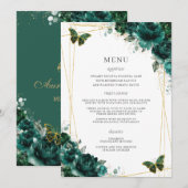 Emerald Green Floral Butterflies Quinceanera Programmakaart (Voorkant / Achterkant)