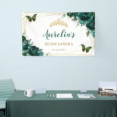Emerald Green Floral Butterflies Welkomstachtergro Spandoek (Beurs)