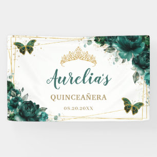 Emerald Green Floral Butterflies Welkomstachtergro Spandoek