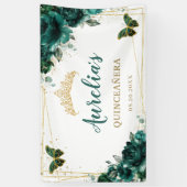 Emerald Green Floral Butterflies Welkomstachtergro Spandoek (Verticaal)