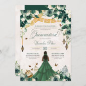 Emerald Green Floral Butterfly Elegant Quince 15th Kaart (Voorkant / Achterkant)
