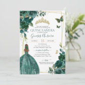 Emerald Green Floral Butterfly met Dress Kaart (Staand voorkant)