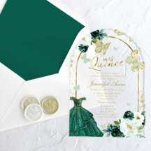 Emerald Green Floral Butterfly Quinceañera
