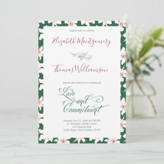 Emerald Green Floral Commitment Ceremony Kaart (Staand voorkant)