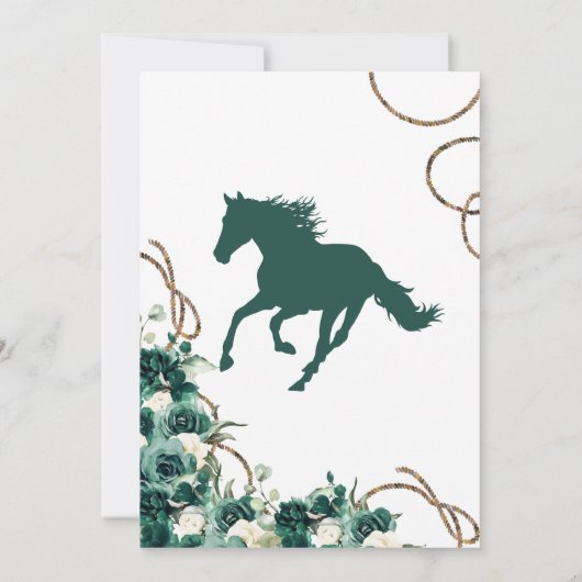 Emerald Green Floral Crest Charro Quinceanera Kaart (Achterkant)