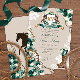 Emerald Green Floral Crest Charro Quinceanera v3 Kaart
