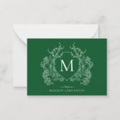 Emerald Green Floral Crest Monogram Notitiekaartje (Voorkant)