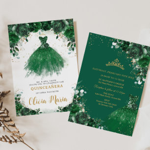 Emerald Green Floral Dress Princess Quinceañera Kaart