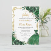  Emerald Green Floral Dress Quinceañera Kaart (Staand voorkant)
