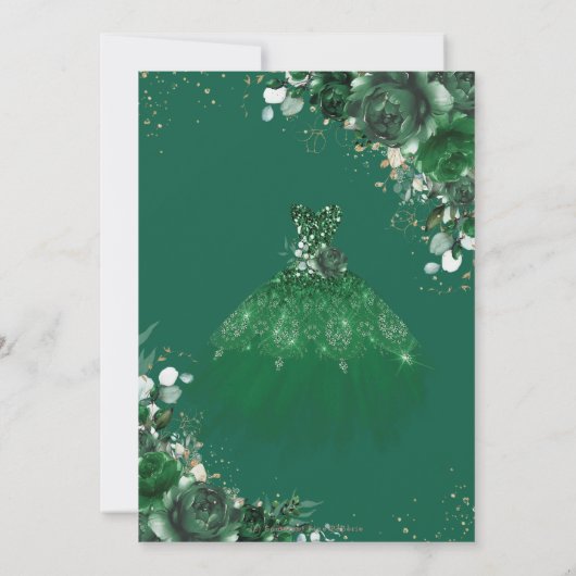  Emerald Green Floral Dress Quinceañera Kaart (Achterkant)