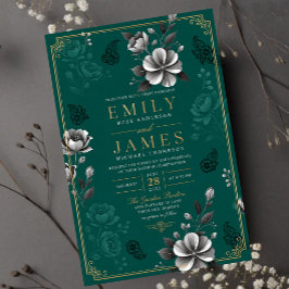 Emerald Green Floral Elegant Sage Gold Botanical Acryl Uitnodigingen