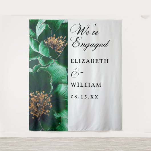 Emerald Green Floral Engagement Party Achtergrond Wandkleed (Voorkant)