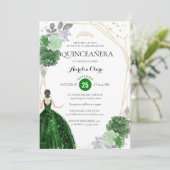 Emerald Green Floral Geometric Foto Quinceañera Kaart (Staand voorkant)