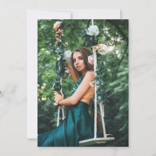 Emerald Green Floral Geometric Foto Quinceañera Kaart (Achterkant)