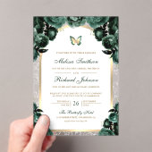 Emerald Green Floral Gold Arch Butterfly Wedding Acryl Uitnodigingen (Insitu (Draagbaar))