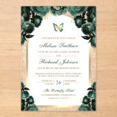 Emerald Green Floral Gold Arch Butterfly Wedding Acryl Uitnodigingen (Voorkant)