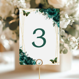 Emerald Green Floral Gold Butterflies Wedding  Kaart