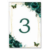 Emerald Green Floral Gold Butterflies Wedding  Kaart (Achterkant)