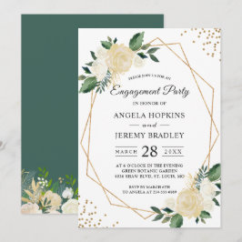 Emerald Green Floral Gold Lijst Engagement Party Kaart
