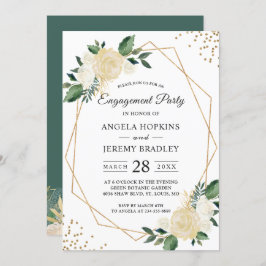 Emerald Green Floral Gold Lijst Engagement Party Kaart