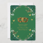 Emerald Green Floral Gold Masquerade Quinceañera Kaart (Achterkant)