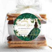 Emerald Green Floral Gold Princess Quinceanera 16 Ronde Sticker