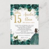 Emerald Green Floral Gold Quinceañera Prayer Kaart (Voorkant)