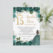 Emerald Green Floral Gold Quinceañera Prayer Kaart (Staand voorkant)