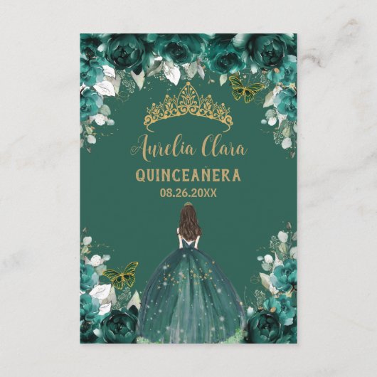Emerald Green Floral Gold Quinceañera Prayer Kaart (Achterkant)