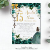 Emerald Green Floral Gold Quinceañera Prayer Kaart