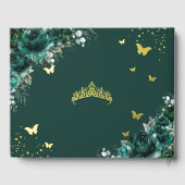 Emerald Green Floral Gold Quinceañera Quince Foto Gastenboek (Achterkant)
