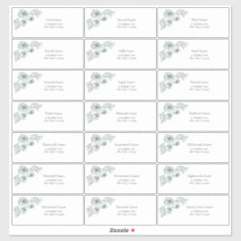 Emerald Green Floral Line Art Guest Adres Sticker