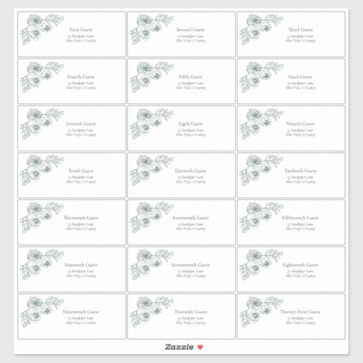 Emerald Green Floral Line Art Guest Adres Sticker (Vel)