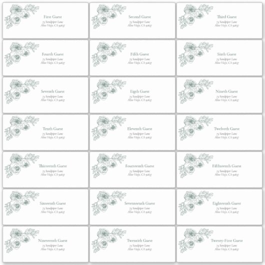 Emerald Green Floral Line Art Guest Adres Sticker (Voorkant)