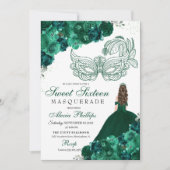 Emerald Green Floral Masquerade Sweet 16 Kaart (Voorkant)