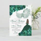 Emerald Green Floral Masquerade Sweet 16 Kaart (Staand voorkant)